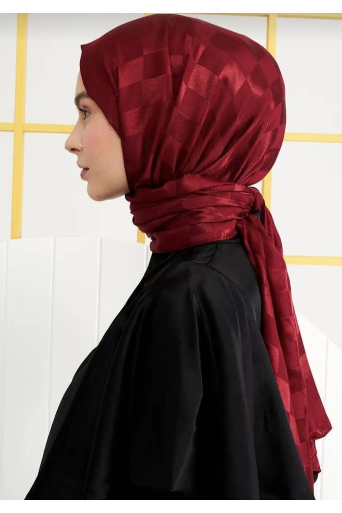 Dama Desenli Pamuklu Jakarlı Şal