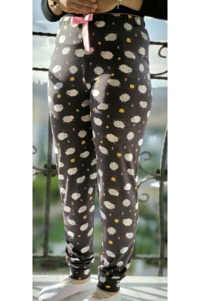 Kadın Ekose-Desenli-Düz Pamuk Viskon Pijama Alt