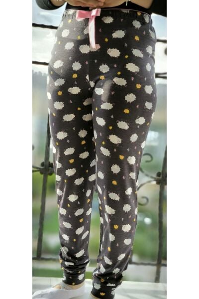 Kadın Ekose-Desenli-Düz Pamuk Viskon Pijama Alt
