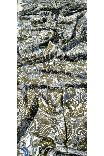 Premium Etnik Tibet Desenli Vual Ipek Cardion Şal Yeşil