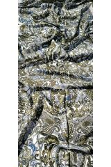 Premium Etnik Tibet Desenli Vual Ipek Cardion Şal Yeşil