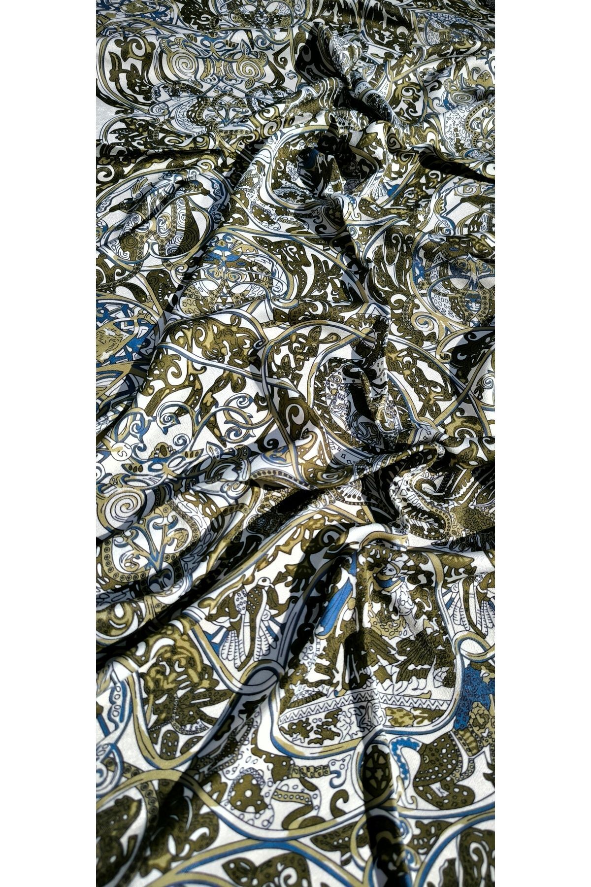 Premium Etnik Tibet Desenli Vual Ipek Cardion Şal Yeşil