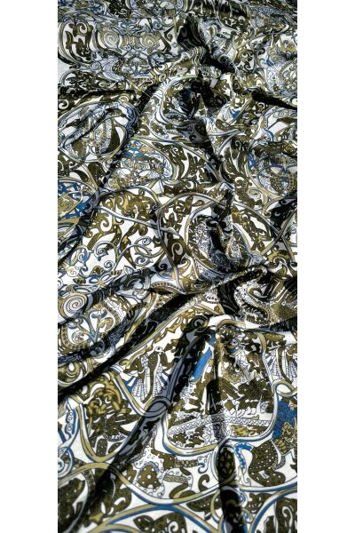 Premium Etnik Tibet Desenli Vual Ipek Cardion Şal Yeşil