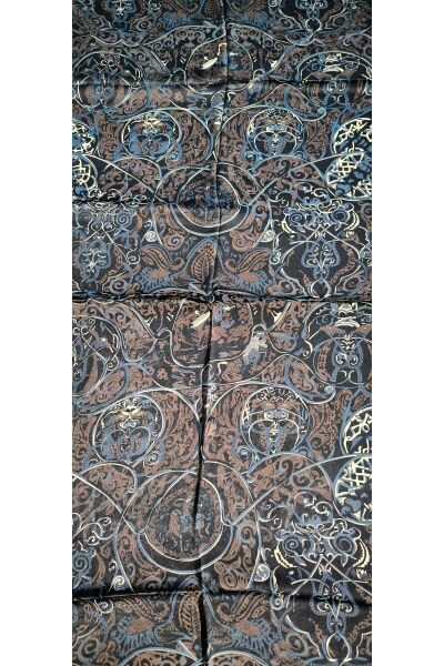 Premium Etnik Tibet Desenli Vual Ipek Cardion Şal Siyah