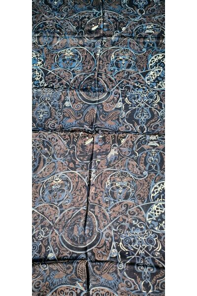 Premium Etnik Tibet Desenli Vual Ipek Cardion Şal Siyah
