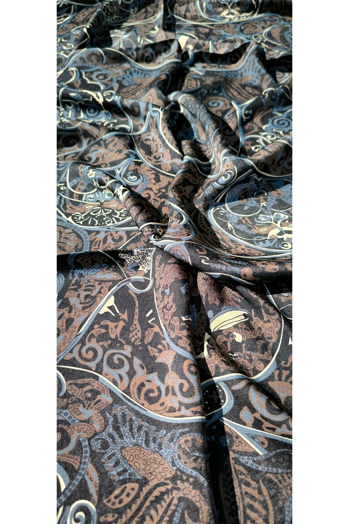 Premium Etnik Tibet Desenli Vual Ipek Cardion Şal Siyah