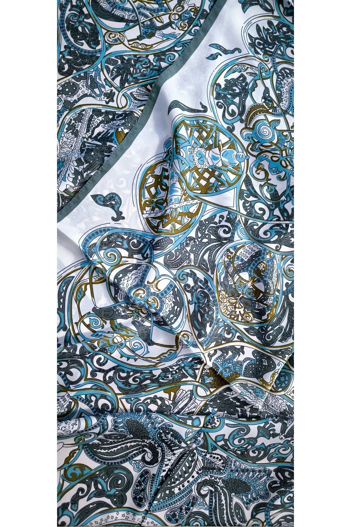 Premium Etnik Tibet Desenli Vual Ipek Cardion Şal Füme
