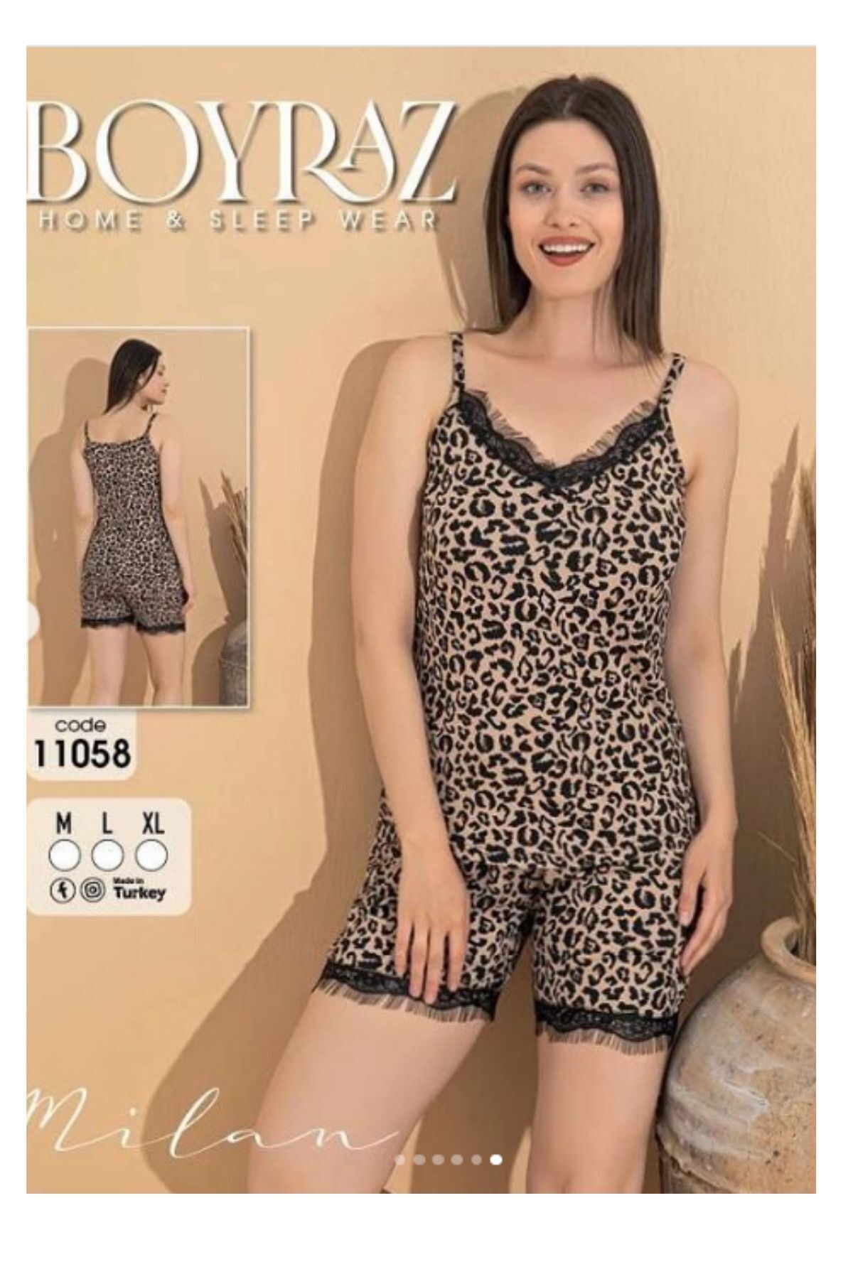 BABİ SHOP   Milan Askılı Şortlu Leopar Pijama Takımı