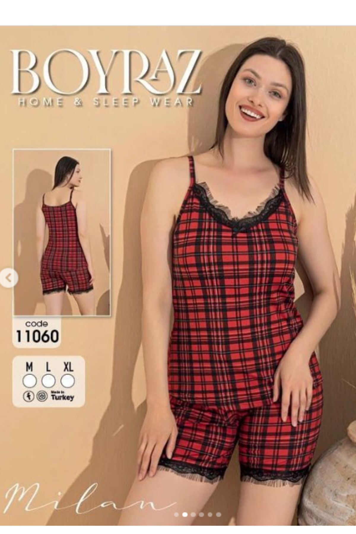 BABİ SHOP   Milan Askılı Şortlu Ekoseli Pijama Takımı