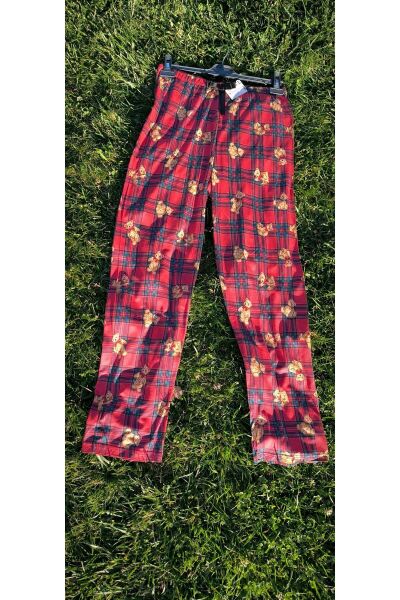 Ayıcıklı Ekose Desenli Premium Kalite Viskon Pijama Altı Kadın