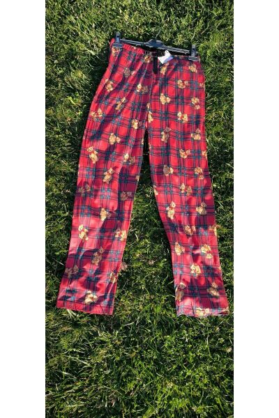 Ayıcıklı Ekose Desenli Premium Kalite Viskon Pijama Altı Kadın