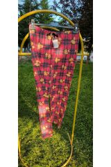 Ayıcıklı Ekose Desenli Premium Kalite Viskon Pijama Altı Kadın