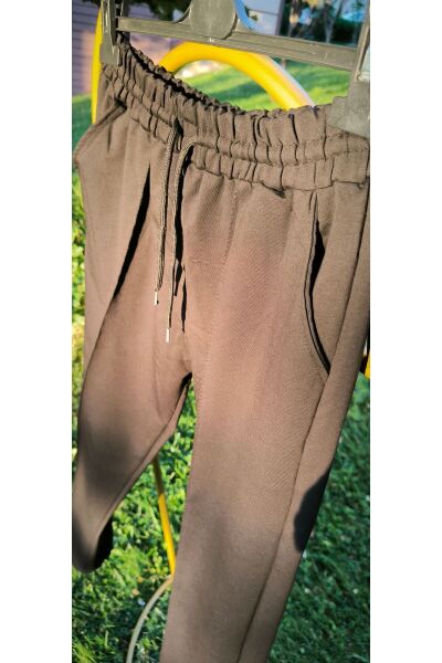 Beli Lastikli Cepli Kordonlu Önü Nervür Dikişli Unisex Eşofman Altı Siyah