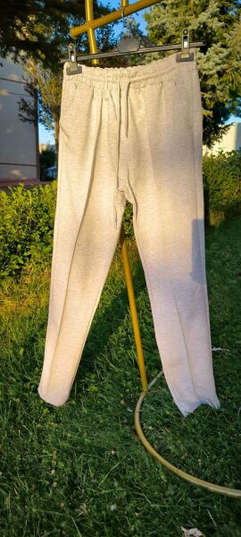 Beli Lastikli Cepli Kordonlu Önü Nervür Dikişli Unisex Eşofman Altı Gri