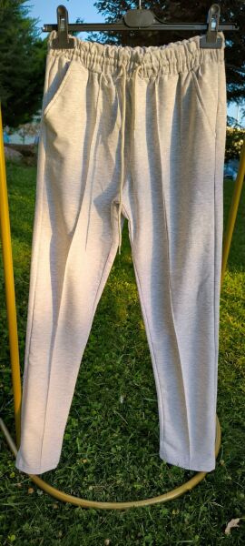 Beli Lastikli Cepli Kordonlu Önü Nervür Dikişli Unisex Eşofman Altı Gri