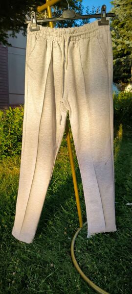 Beli Lastikli Cepli Kordonlu Önü Nervür Dikişli Unisex Eşofman Altı Gri