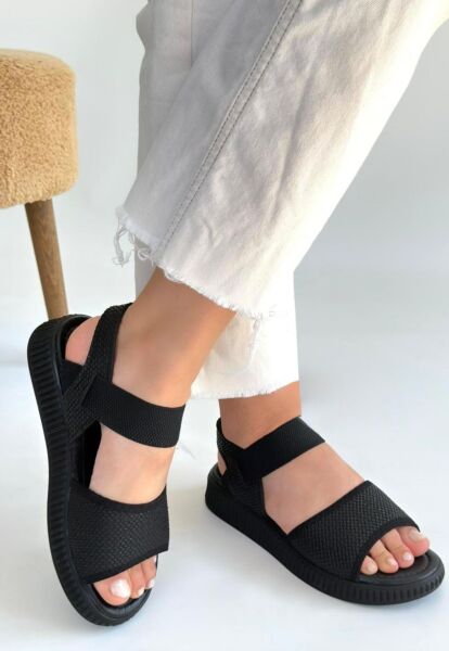 Jake Siyah Hasır Cilt Sandalet