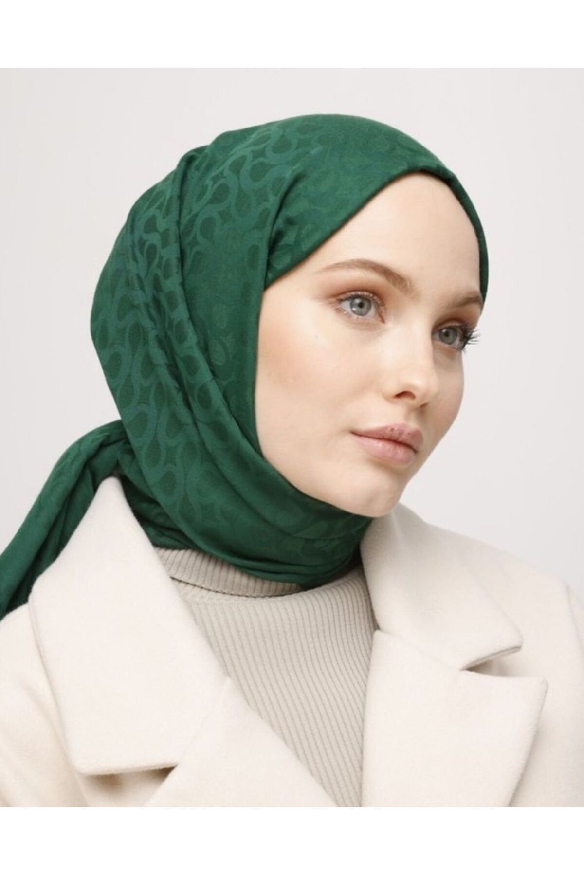 Kadın Tesettür İpeksi Pamuk Jakar Bloom Desen Şal*Benetton yeşili