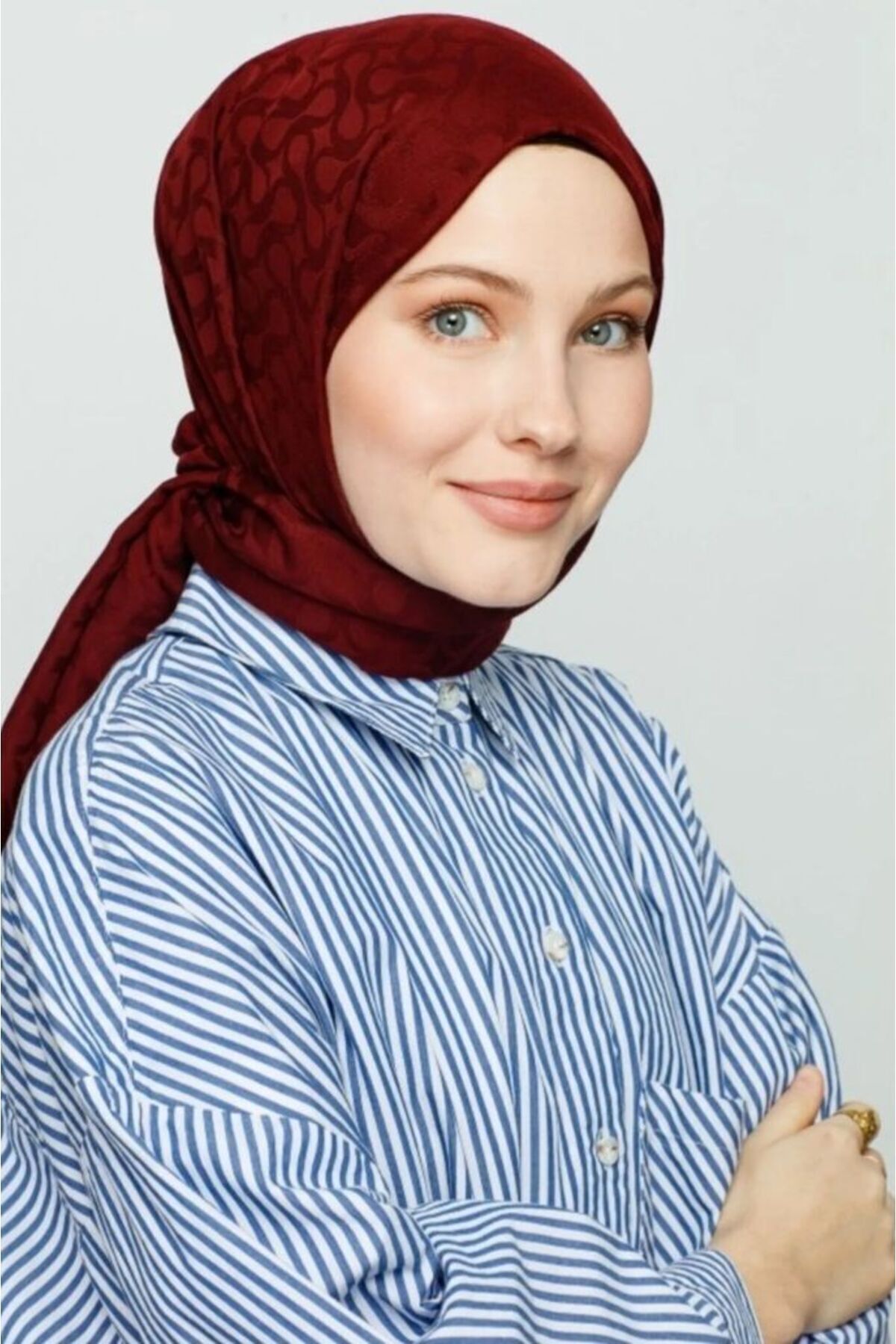 Kadın Tesettür İpeksi Pamuk Jakar Bloom Desen Şal*Bordo