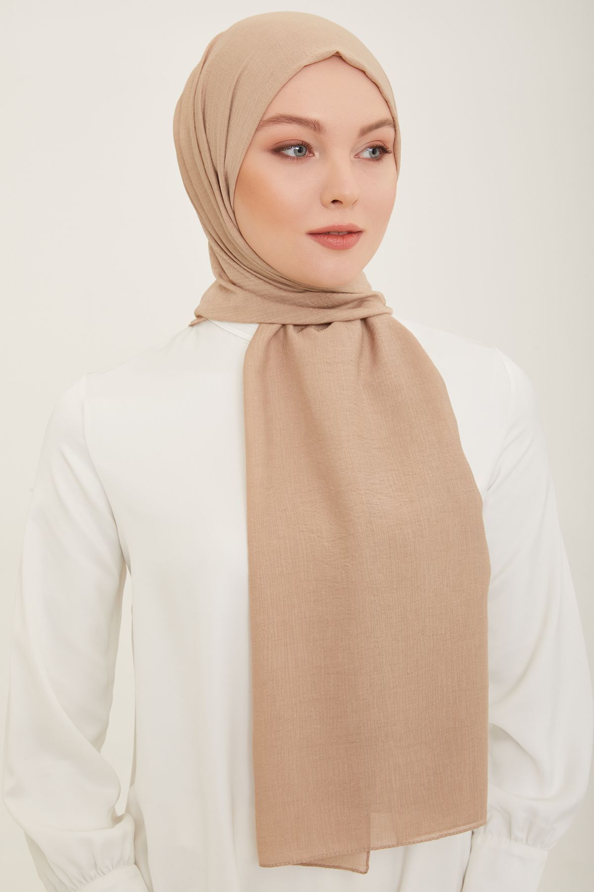 Armine Trend Woody Düz Pamuklu Şal Kadın Tesettür Hijab BEJ