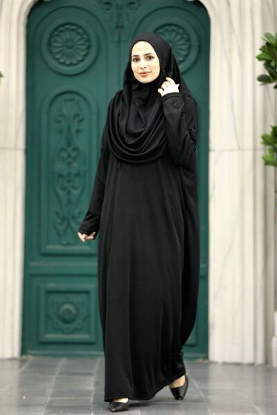 Pamuklu Penye Kumaş Namaz Elbisesi Pratik Başörtülü Boydan Giymeli