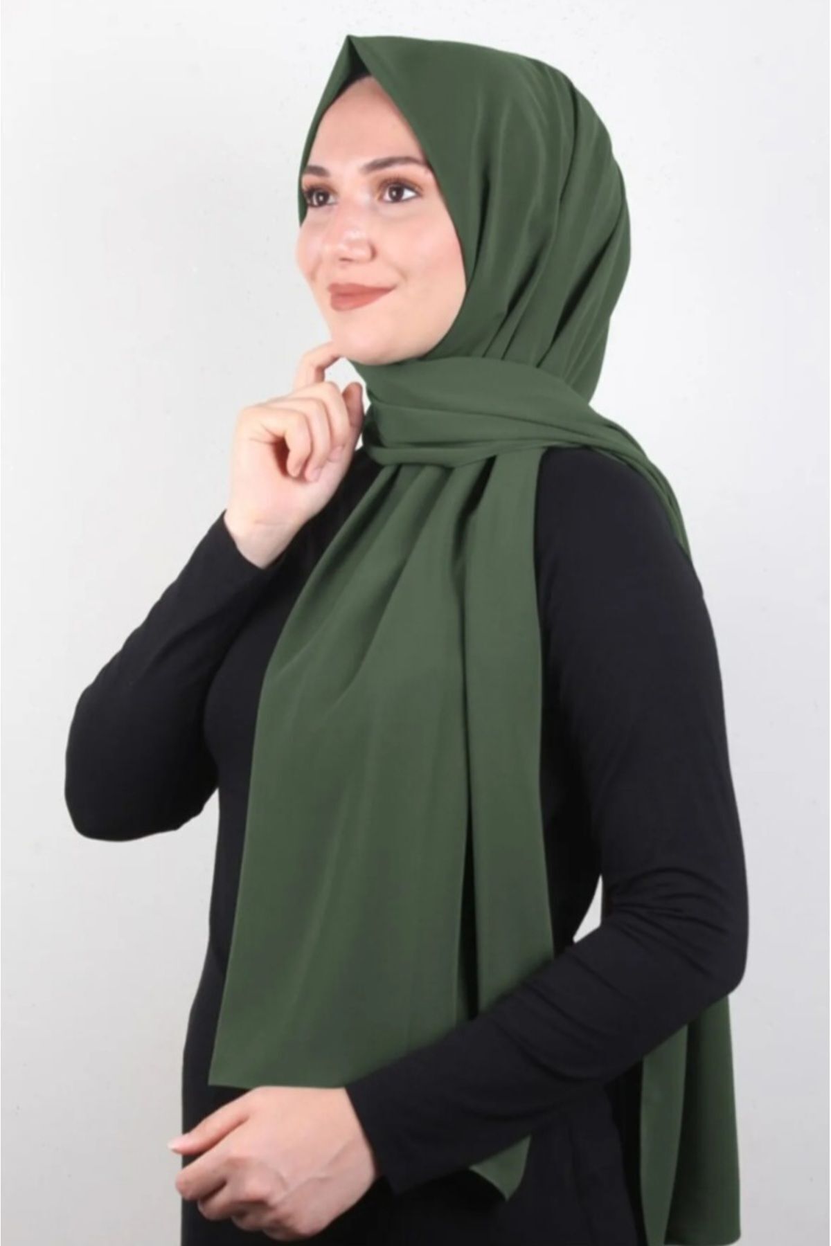 Tesettür Hijab Medine İpeği Şal Haki