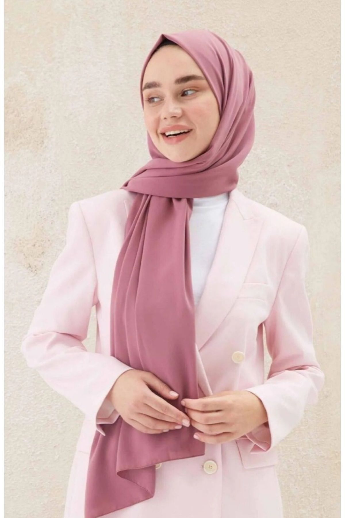 Tesettür Hijab Medine İpeği Şal Gül Kurusu