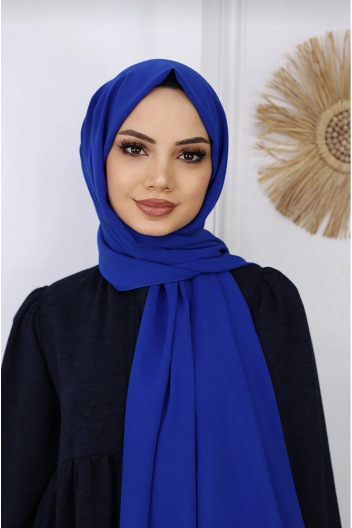 Tesettür Hijab Medine İpeği Şal Saks Mavi