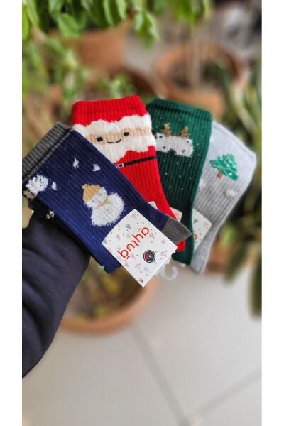 4'lü Yılbaşı Christmas Noel Renkli Çorap Seti