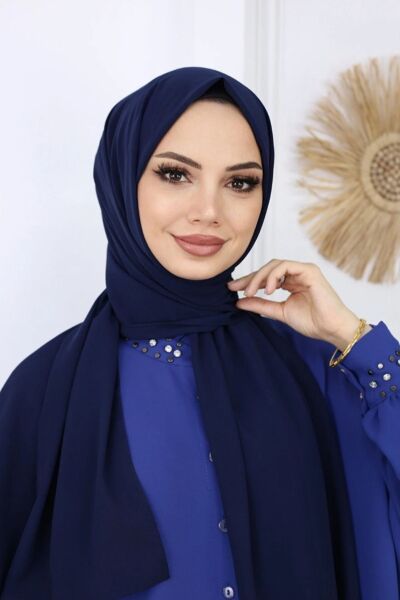 Tesettür Hijab Medine İpeği Şal Lacivert