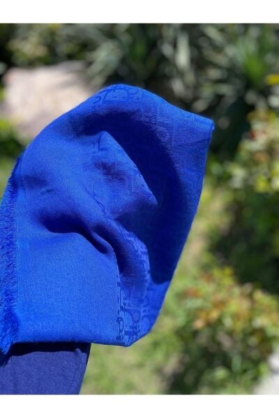Kadın Tesettür Ipeksi Pamuk Jakar D Desen Şal*saks Mavi