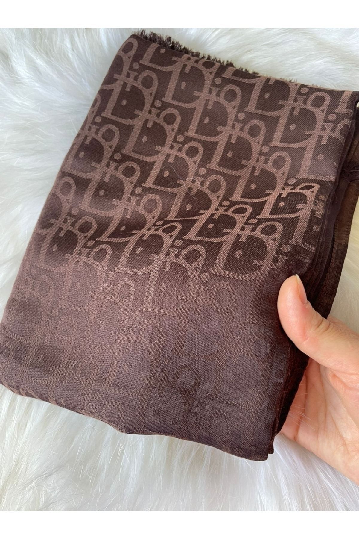 Kadın Tesettür Ipeksi Pamuk Jakar D Desen Şal*acı Kahve
