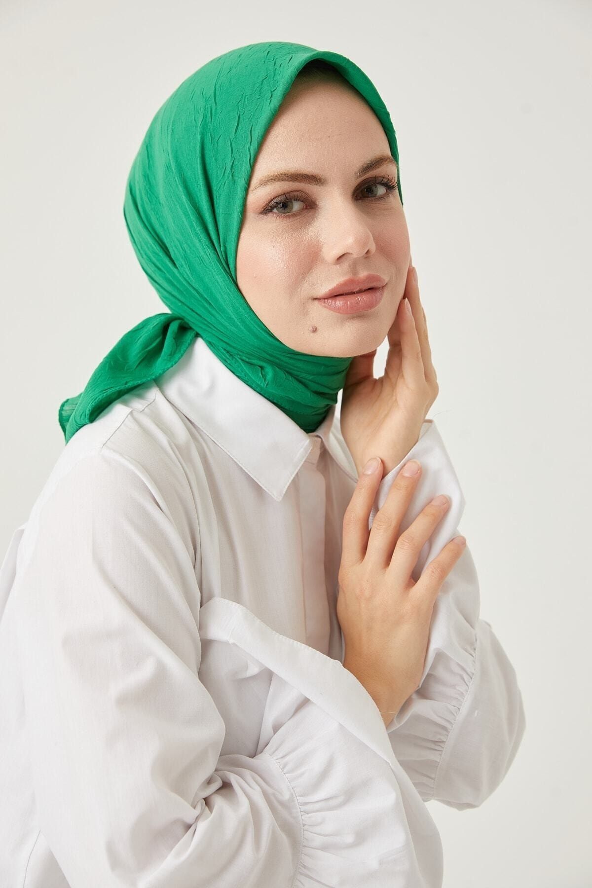 Kadın Tesettür Bambu Kraş Eşarp*benetton Yeşili