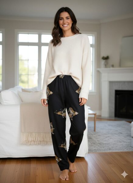 KADİFE DOKULU DESENLİ KADIN PİJAMA ALT