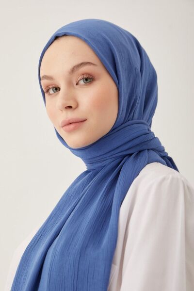 Kadın Tesettür Ipeksi Krinkıl Şal*indigo