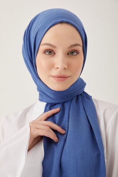 Kadın Tesettür Ipeksi Krinkıl Şal*indigo