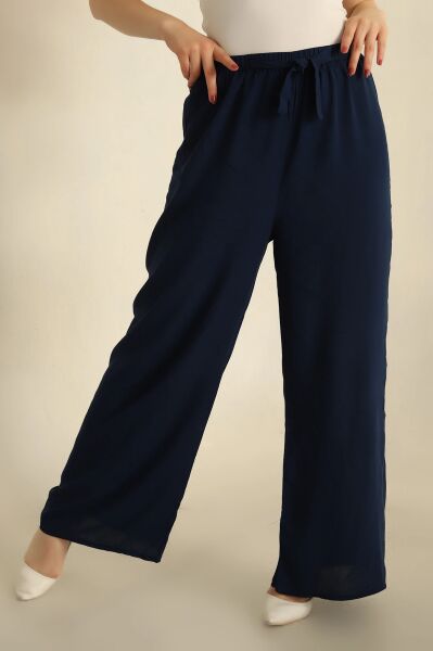 DOKUMA VİSKON LASTİKLİ PALAZZO CEPLİ  PANTOLON