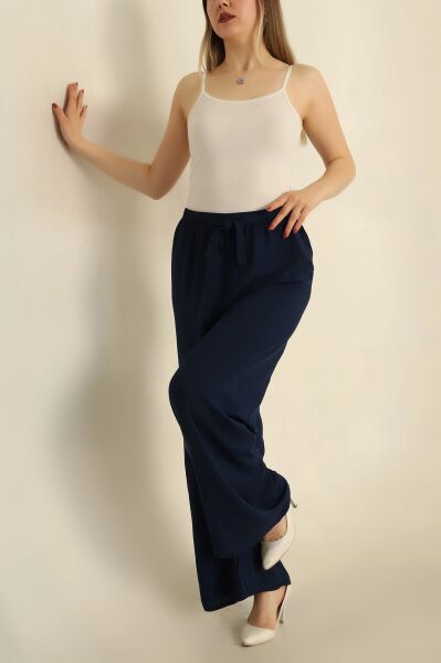 DOKUMA VİSKON LASTİKLİ PALAZZO CEPLİ  PANTOLON