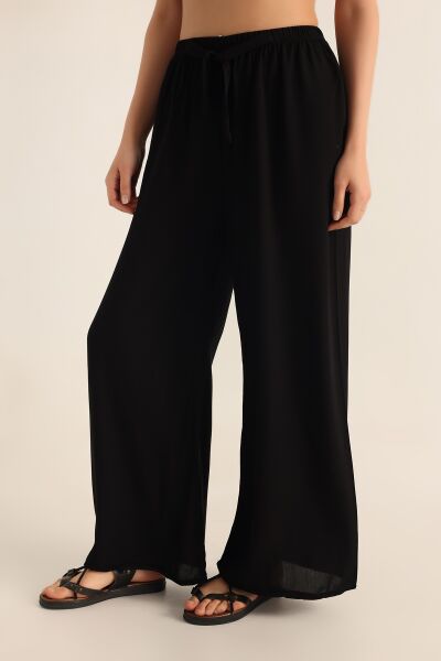DOKUMA VİSKON LASTİKLİ PALAZZO CEPLİ  PANTOLON