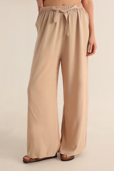 DOKUMA VİSKON LASTİKLİ PALAZZO CEPLİ  PANTOLON