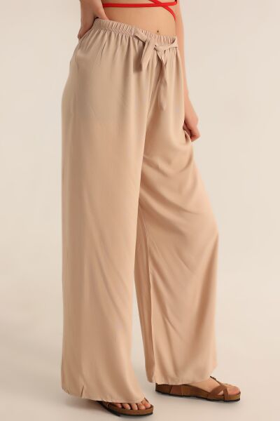 DOKUMA VİSKON LASTİKLİ PALAZZO CEPLİ  PANTOLON