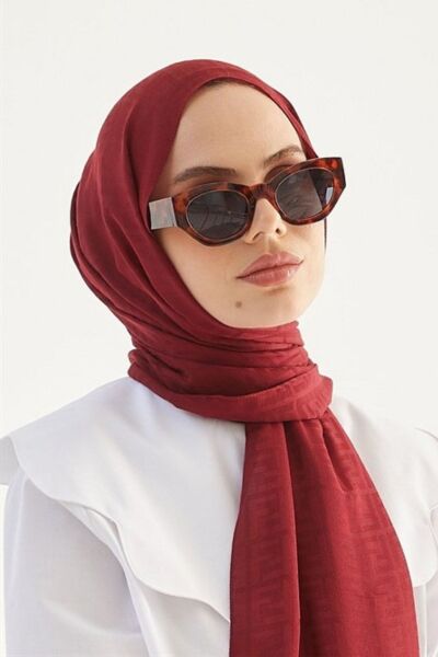 Kadın Tesettür Ipeksi Pamuk Jakar F Desen Şal*bordo