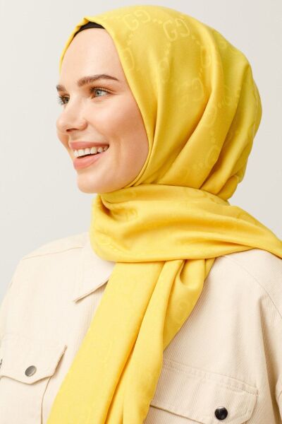 Kadın Tesettür Ipeksi Pamuk Jakar G Desen Şal*sarı