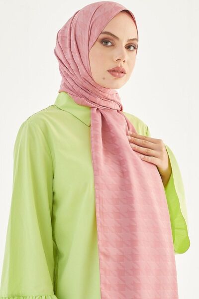 Kadın Tesettür Ipeksi Jakar Kazayağı Desen Şal*pembe
