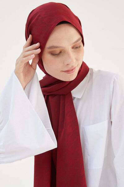 Kadın Tesettür Ipeksi Jakar Kazayağı Desen Şal*bordo