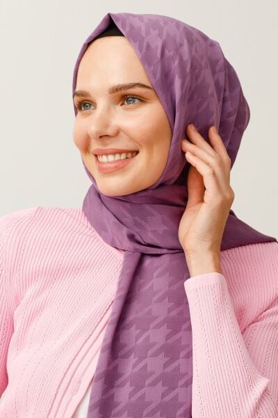 Kadın Tesettür Ipeksi Jakar Kazayağı Desen Şal*leylak