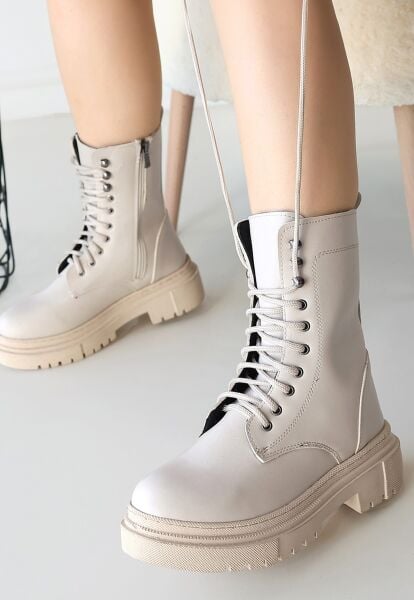 Caxa Bej Cilt Bağcıklı Bot 256026