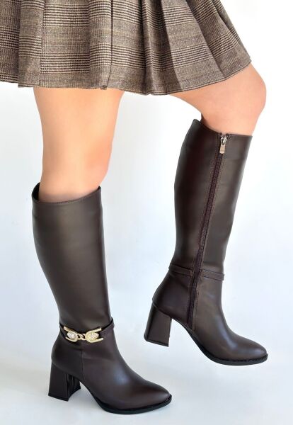 Mooni Kahverengi Cilt Topuklu Çizme