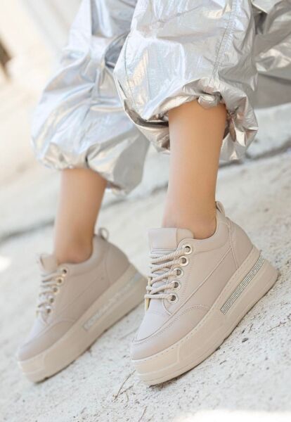 Lulu Bej Cilt Bağcıklı Spor Ayakkabı 259679