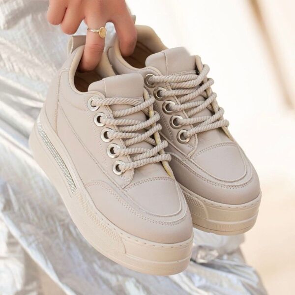 Lulu Bej Cilt Bağcıklı Spor Ayakkabı 259679